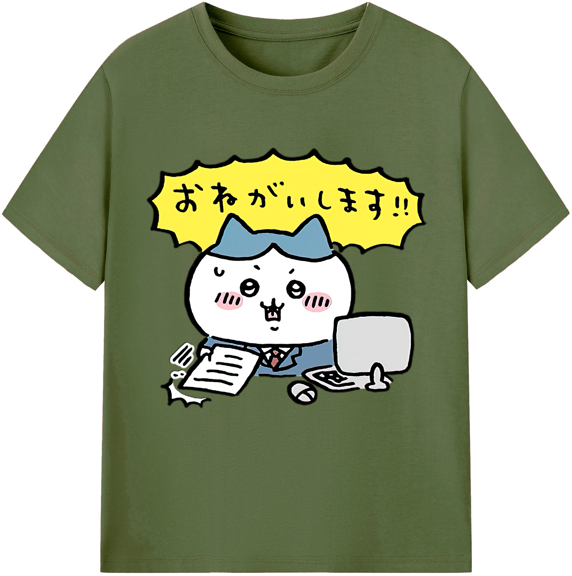 （画像用） ちいかわ ハチワレ Chii-kawa hachiware 綿100％半袖Tシャツ（フロントプリント）